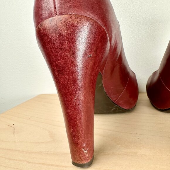 Tsubo Caia Leather High Heel Mary Janes Sangria Red Velcro Strap Sz 10 US 41 EU - Picture 5 of 12
